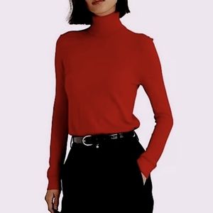 Ann Taylor Modern Classic Red Ribbed Turtleneck Sweater Size Small